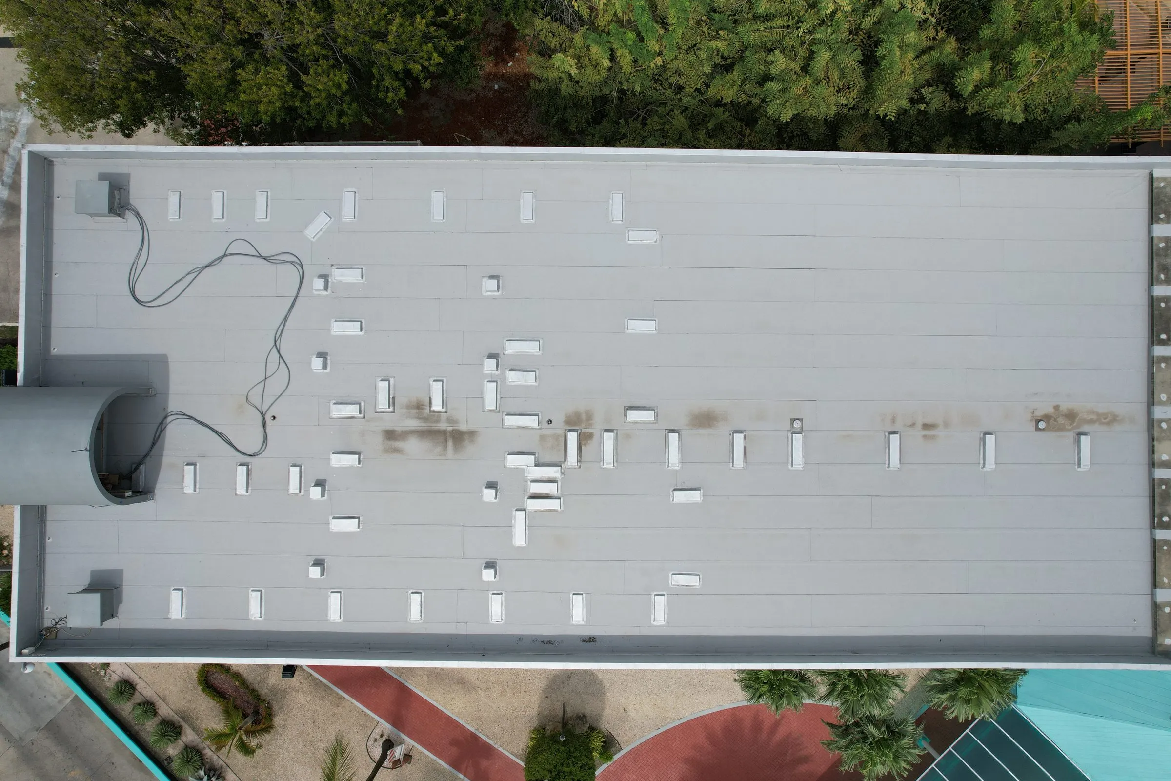 White flat roof seen from above